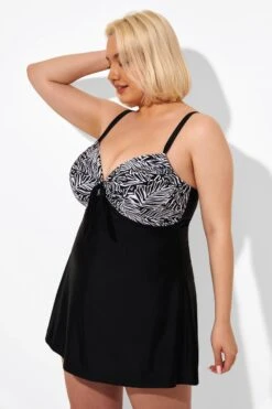 Black & White Jungle Tie Front Underwire Swimdress -Trendy Bikini Set Sales Store b sfsd2003121 4
