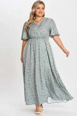 Flutter Sleeve Ditsy Floral Pocket Split Maxi Dress