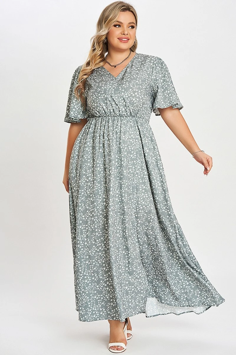Flutter Sleeve Ditsy Floral Pocket Split Maxi Dress 1 Flutter Sleeve Ditsy Floral Pocket Split Maxi Dress