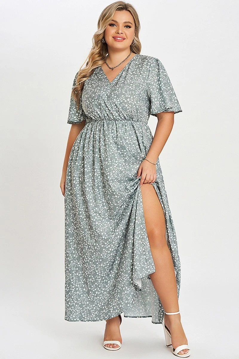 Flutter Sleeve Ditsy Floral Pocket Split Maxi Dress 4 Flutter Sleeve Ditsy Floral Pocket Split Maxi Dress - Image 4