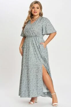 Flutter Sleeve Ditsy Floral Pocket Split Maxi Dress 10 Flutter Sleeve Ditsy Floral Pocket Split Maxi Dress -Trendy Bikini Set Sales Store c sd001001 5