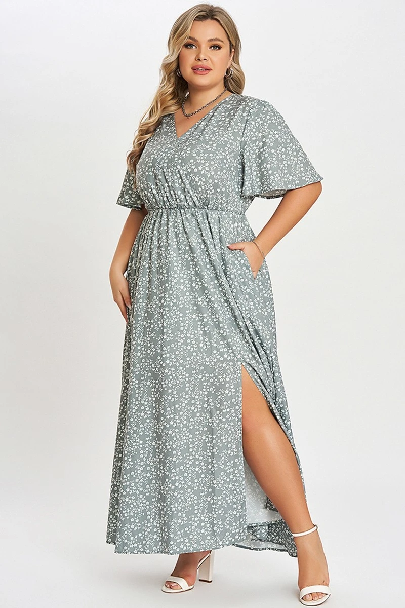 Flutter Sleeve Ditsy Floral Pocket Split Maxi Dress 5 Flutter Sleeve Ditsy Floral Pocket Split Maxi Dress - Image 5