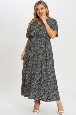 Black V Neck Ditsy Floral Pocket Split Maxi Dress -Trendy Bikini Set Sales Store c sd001002 4