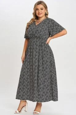 Black V Neck Ditsy Floral Pocket Split Maxi Dress -Trendy Bikini Set Sales Store c sd001002 5