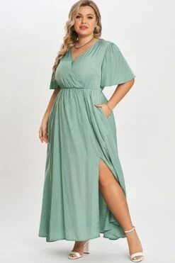 Green Flutter Sleeve Pocket Split Women Maxi Dress 8 Green Flutter Sleeve Pocket Split Women Maxi Dress -Trendy Bikini Set Sales Store c sd001003 1
