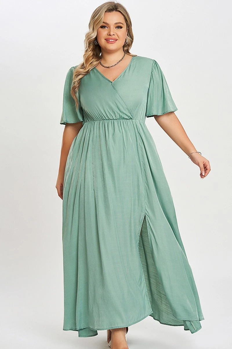 Green Flutter Sleeve Pocket Split Women Maxi Dress 4 Green Flutter Sleeve Pocket Split Women Maxi Dress - Image 4