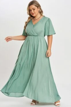 Green Flutter Sleeve Pocket Split Women Maxi Dress 10 Green Flutter Sleeve Pocket Split Women Maxi Dress -Trendy Bikini Set Sales Store c sd001003 5
