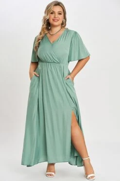 Green Flutter Sleeve Pocket Split Women Maxi Dress 11 Green Flutter Sleeve Pocket Split Women Maxi Dress -Trendy Bikini Set Sales Store c sd001003 6