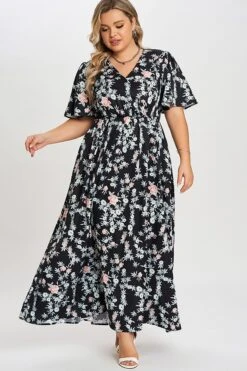 Multicolor Floral Flutter Sleeve Pocket Split Maxi Dress -Trendy Bikini Set Sales Store c sd001004 3