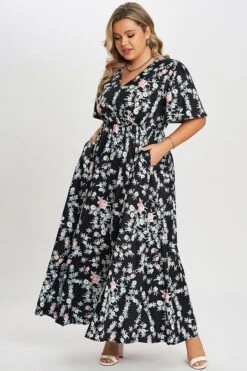 Multicolor Floral Flutter Sleeve Pocket Split Maxi Dress -Trendy Bikini Set Sales Store c sd001004 5