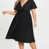 Black Knot Front Pleated Skirt Long Dress