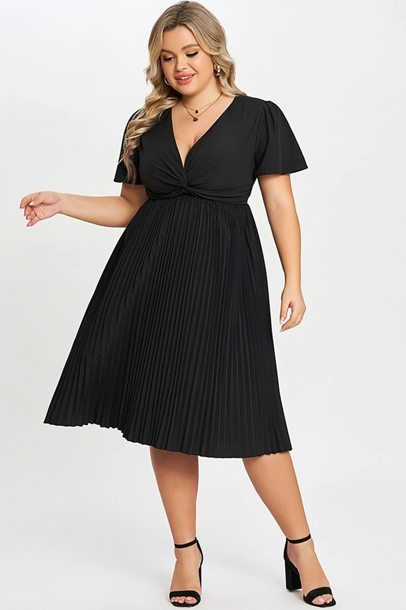 Black Knot Front Pleated Skirt Long Dress 1 Black Knot Front Pleated Skirt Long Dress