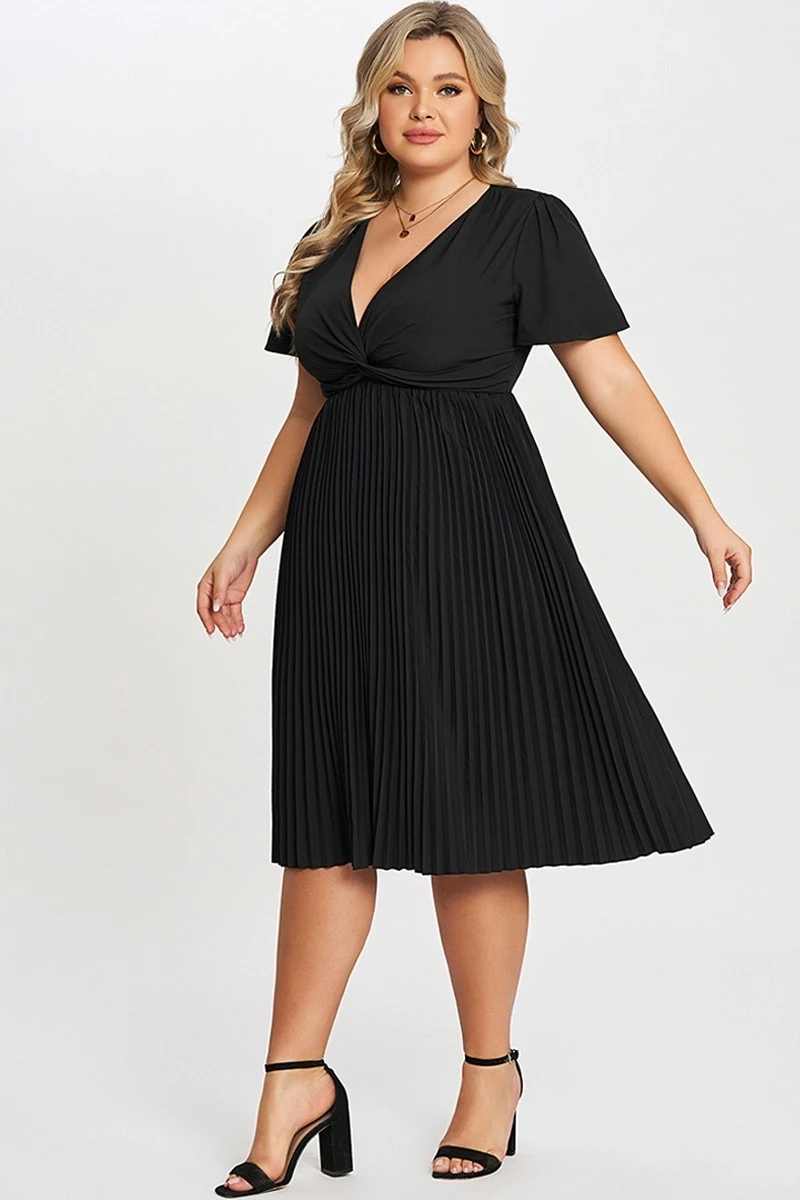 Black Knot Front Pleated Skirt Long Dress 5 Black Knot Front Pleated Skirt Long Dress - Image 5