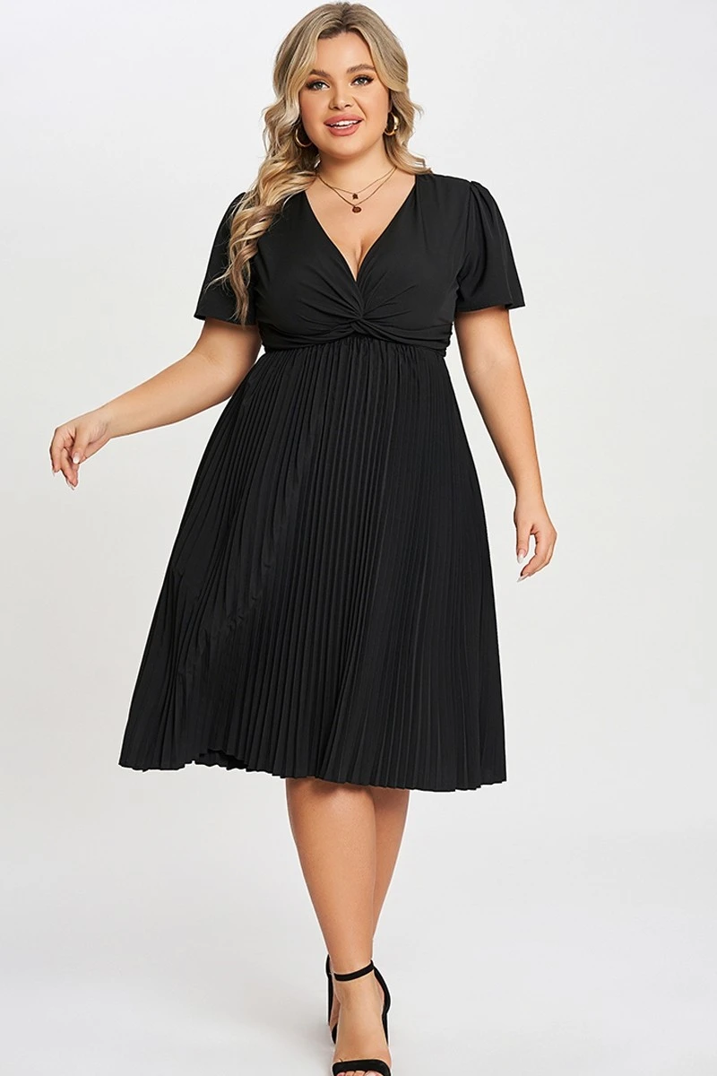 Black Knot Front Pleated Skirt Long Dress 4 Black Knot Front Pleated Skirt Long Dress - Image 4