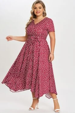 Pretty Print Short-Sleeve Sharkbite Hem Midi Dress -Trendy Bikini Set Sales Store c sd011001 5