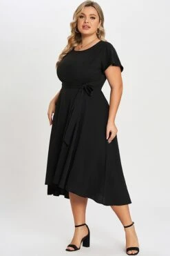 Black Crew Neck High-low Hem Pockets Midi Dress 9 Black Crew Neck High-low Hem Pockets Midi Dress -Trendy Bikini Set Sales Store c sd012001 5