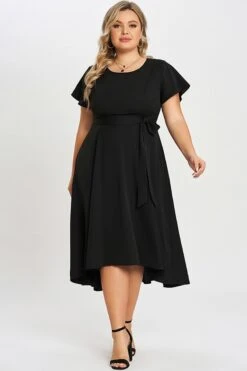 Black Crew Neck High-low Hem Pockets Midi Dress 11 Black Crew Neck High-low Hem Pockets Midi Dress -Trendy Bikini Set Sales Store c sd012001 6