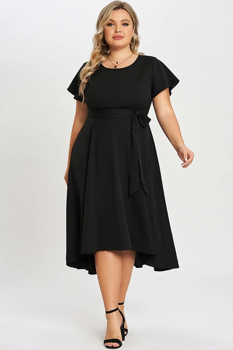 Black Crew Neck High-low Hem Pockets Midi Dress 6 Black Crew Neck High-low Hem Pockets Midi Dress - Image 6