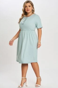 Functioning Buttons Round Neck Babydoll T-shirt Dress -Trendy Bikini Set Sales Store c sd016001 5