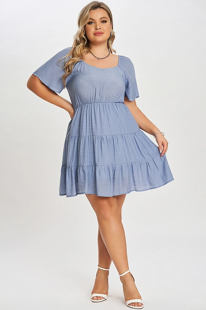 Denim Color Tiered Style Ruffle Sleeves Party Dress 1 Denim Color Tiered Style Ruffle Sleeves Party Dress