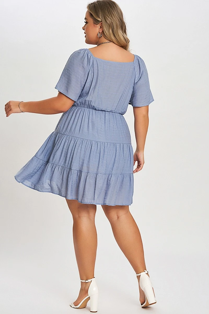 Denim Color Tiered Style Ruffle Sleeves Party Dress 2 Denim Color Tiered Style Ruffle Sleeves Party Dress - Image 2