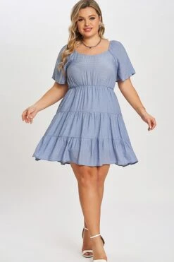 Denim Color Tiered Style Ruffle Sleeves Party Dress 9 Denim Color Tiered Style Ruffle Sleeves Party Dress -Trendy Bikini Set Sales Store c sd017001 4