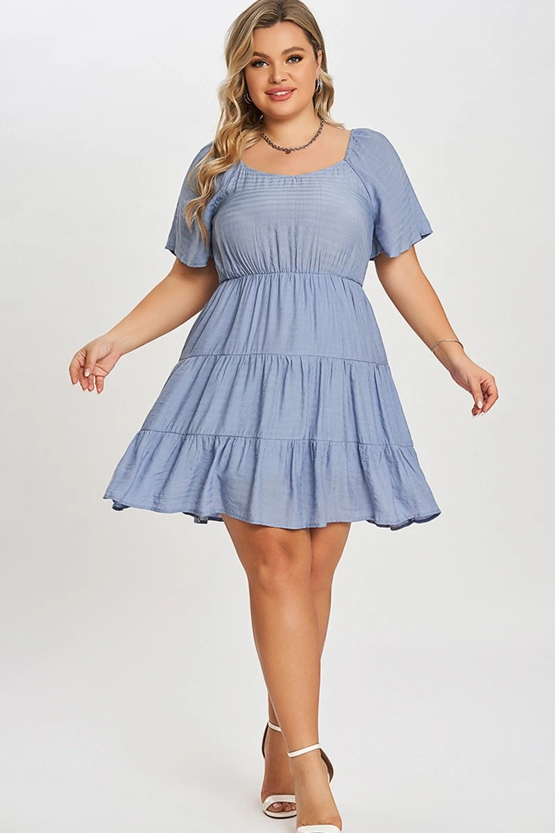Denim Color Tiered Style Ruffle Sleeves Party Dress 4 Denim Color Tiered Style Ruffle Sleeves Party Dress - Image 4