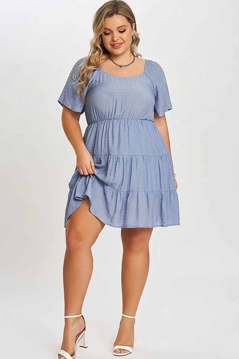 Denim Color Tiered Style Ruffle Sleeves Party Dress 6 Denim Color Tiered Style Ruffle Sleeves Party Dress - Image 6