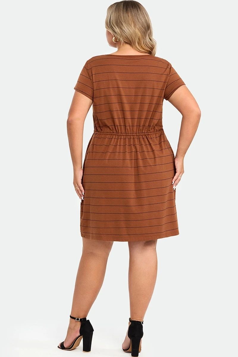 Plus Size Stripe Adjustable Drawstring Women Dress 2 Plus Size Stripe Adjustable Drawstring Women Dress - Image 2