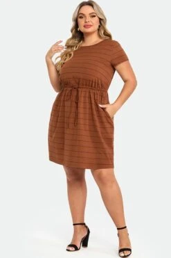 Plus Size Stripe Adjustable Drawstring Women Dress 10 Plus Size Stripe Adjustable Drawstring Women Dress -Trendy Bikini Set Sales Store c sd018002 5 2