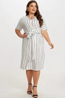 Black & White Stripe V Neck Wrap Around Dress 8 Black & White Stripe V Neck Wrap Around Dress -Trendy Bikini Set Sales Store c sd019001 3