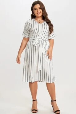 Black & White Stripe V Neck Wrap Around Dress 9 Black & White Stripe V Neck Wrap Around Dress -Trendy Bikini Set Sales Store c sd019001 4