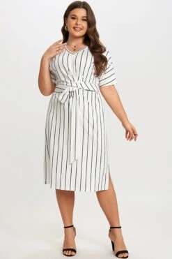 Black & White Stripe V Neck Wrap Around Dress 10 Black & White Stripe V Neck Wrap Around Dress -Trendy Bikini Set Sales Store c sd019001 5