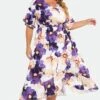 Elegant Multi Color Flower Print V Neck Flared Sleeve Dress