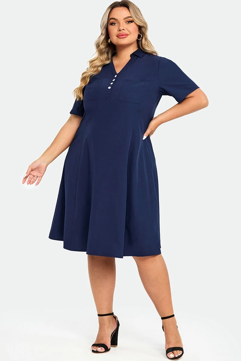 Navy Polo Short Sleeves Front Pockets Dress 1 Navy Polo Short Sleeves Front Pockets Dress
