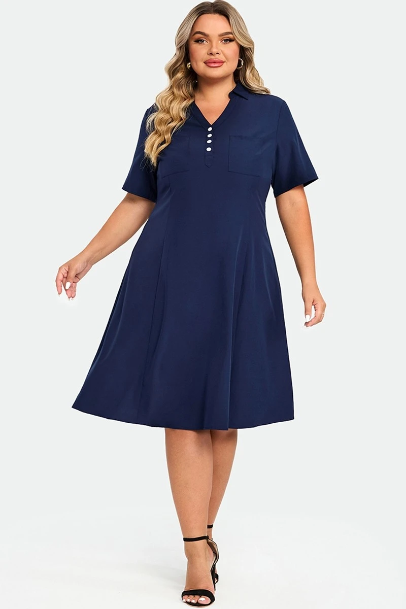 Navy Polo Short Sleeves Front Pockets Dress 3 Navy Polo Short Sleeves Front Pockets Dress - Image 3