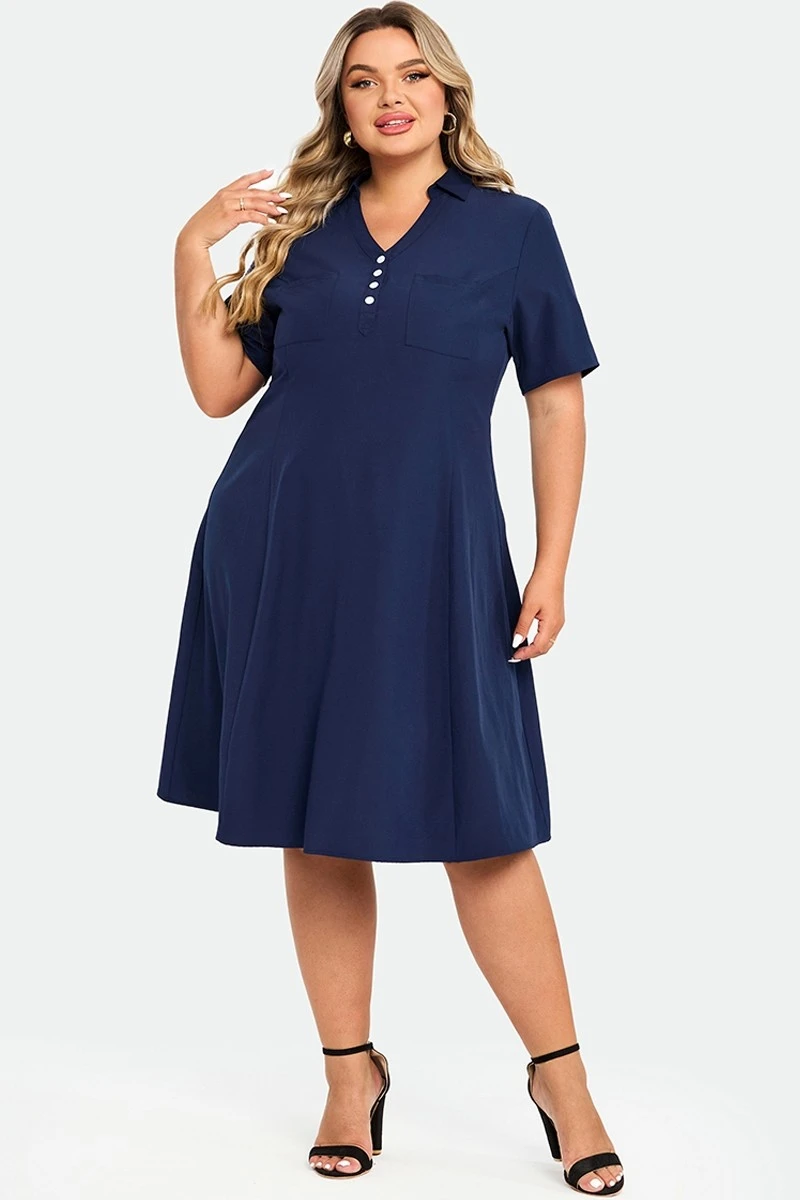 Navy Polo Short Sleeves Front Pockets Dress 4 Navy Polo Short Sleeves Front Pockets Dress - Image 4