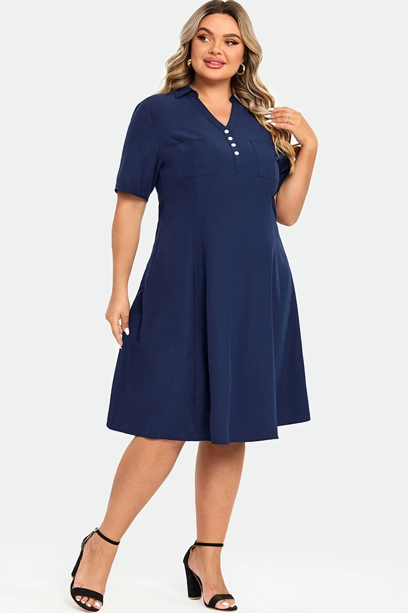 Navy Polo Short Sleeves Front Pockets Dress 6 Navy Polo Short Sleeves Front Pockets Dress - Image 6