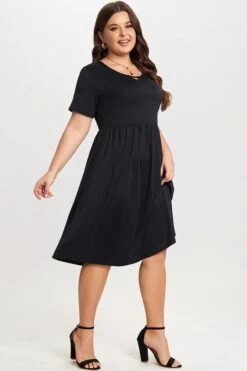Black Short Sleeve Plus Size Pockets Midi Dress 10 Black Short Sleeve Plus Size Pockets Midi Dress -Trendy Bikini Set Sales Store c sd025001 5