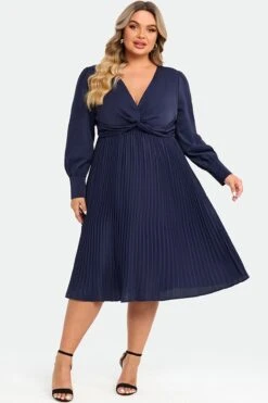 Navy V-neck Knot Front Long Sleeves Pullover Style Dress -Trendy Bikini Set Sales Store c sd026001 4
