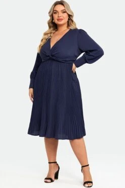 Navy V-neck Knot Front Long Sleeves Pullover Style Dress -Trendy Bikini Set Sales Store c sd026001 5