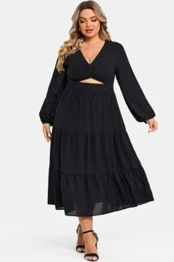 Black Long Sleeves Cutout A-line Midi Dress 8 Black Long Sleeves Cutout A-line Midi Dress -Trendy Bikini Set Sales Store c sd027001 1