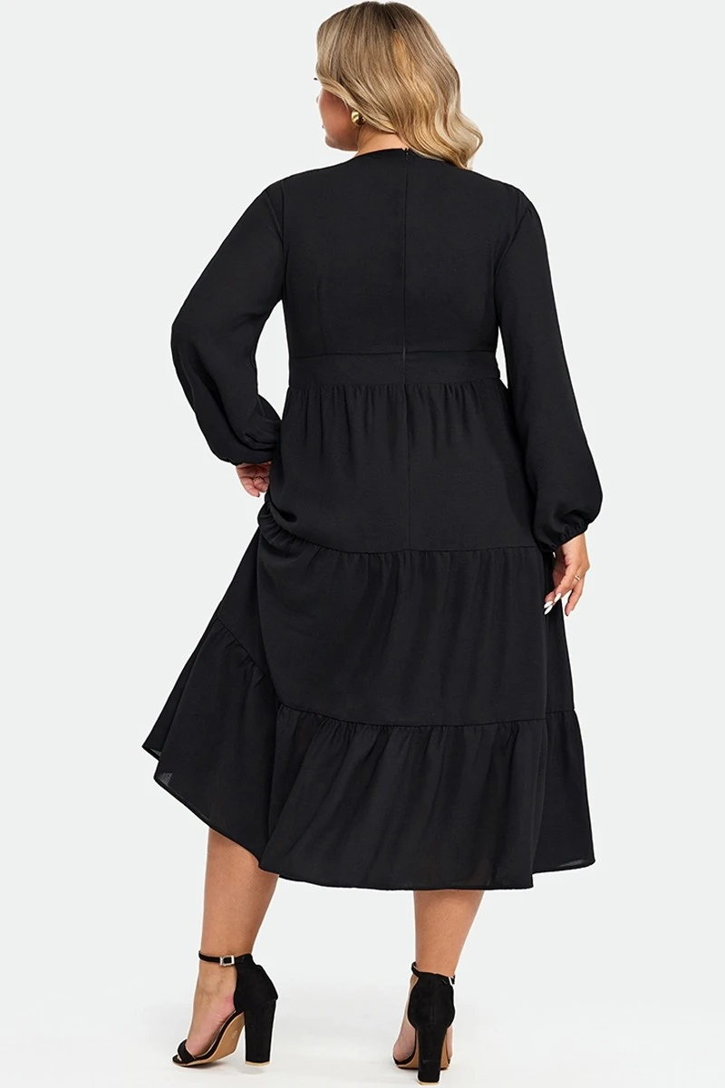 Black Long Sleeves Cutout A-line Midi Dress 2 Black Long Sleeves Cutout A-line Midi Dress - Image 2