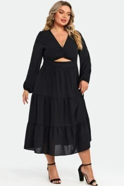 Black Long Sleeves Cutout A-line Midi Dress 9 Black Long Sleeves Cutout A-line Midi Dress -Trendy Bikini Set Sales Store c sd027001 4