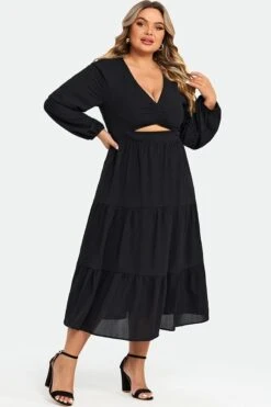 Black Long Sleeves Cutout A-line Midi Dress 10 Black Long Sleeves Cutout A-line Midi Dress -Trendy Bikini Set Sales Store c sd027001 5