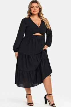 Black Long Sleeves Cutout A-line Midi Dress 11 Black Long Sleeves Cutout A-line Midi Dress -Trendy Bikini Set Sales Store c sd027001 6