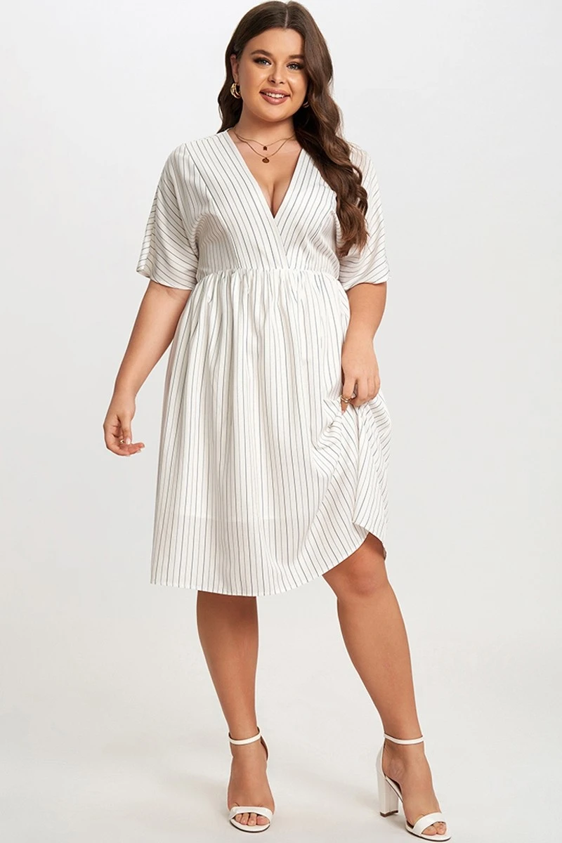 Striped V-Neck Dolman-Sleeve Women Mini Dress 1 Striped V-Neck Dolman-Sleeve Women Mini Dress