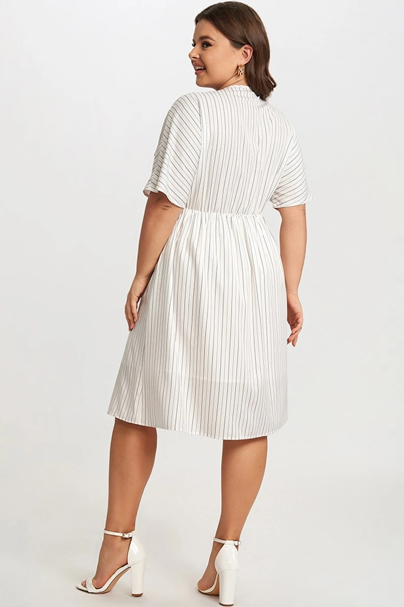 Striped V-Neck Dolman-Sleeve Women Mini Dress 2 Striped V-Neck Dolman-Sleeve Women Mini Dress - Image 2