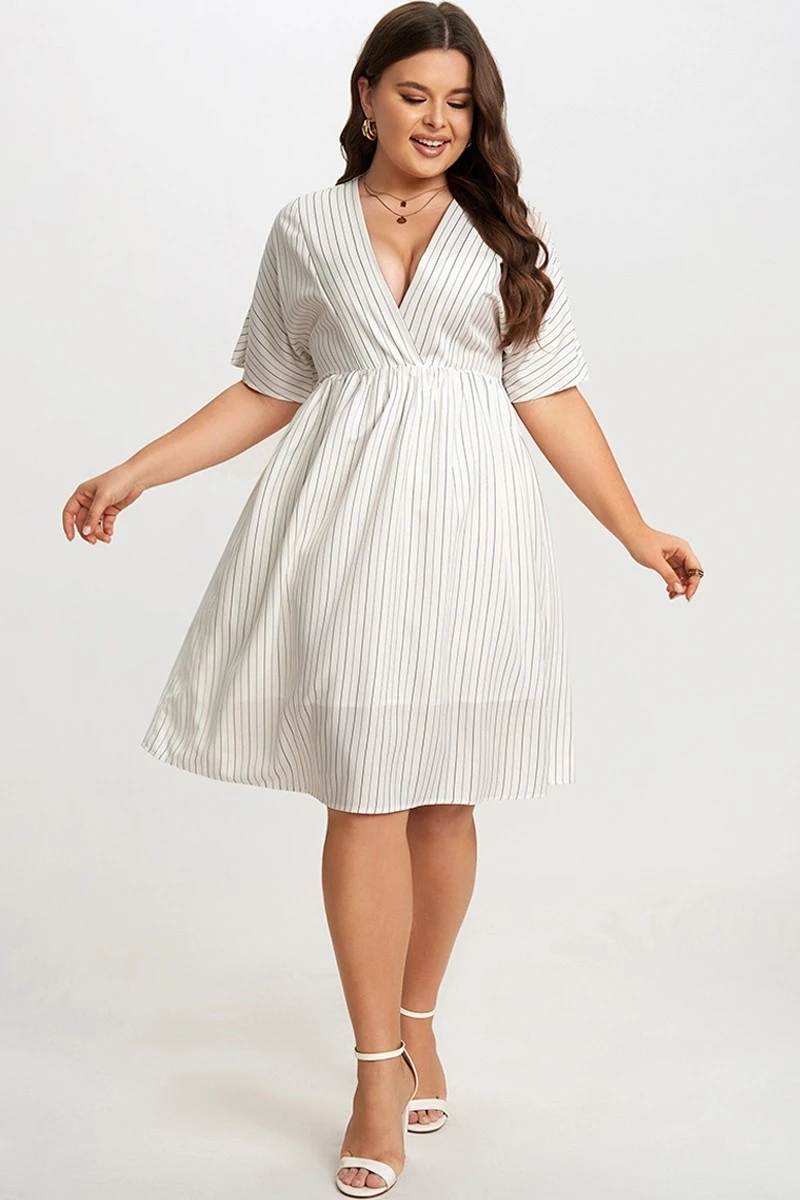 Striped V-Neck Dolman-Sleeve Women Mini Dress 4 Striped V-Neck Dolman-Sleeve Women Mini Dress - Image 4