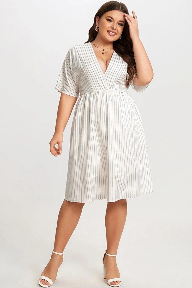 Striped V-Neck Dolman-Sleeve Women Mini Dress 5 Striped V-Neck Dolman-Sleeve Women Mini Dress - Image 5